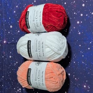 3 Brand New Skeins Loops & Threads Sweet Snuggles Yarn CORAL & WHITE & RED